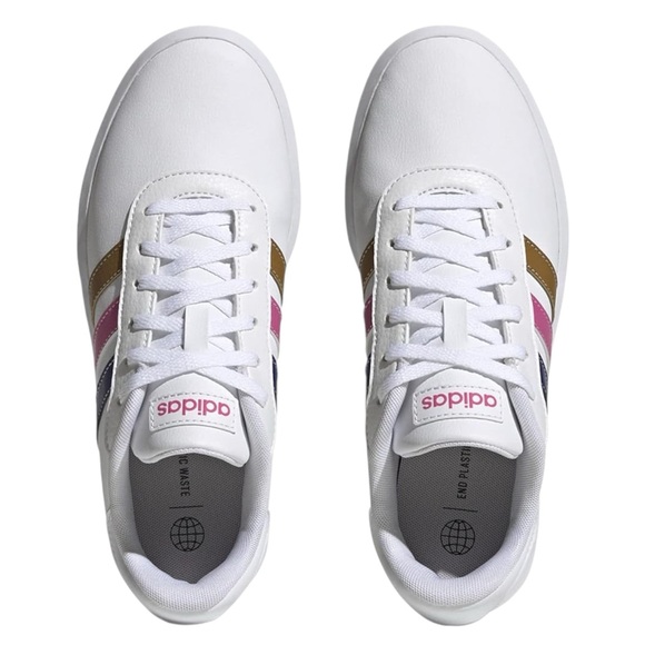 Adidas Women's White Sneakers with Pink, Blue, and Gold Stripes - Picture 2 of 16